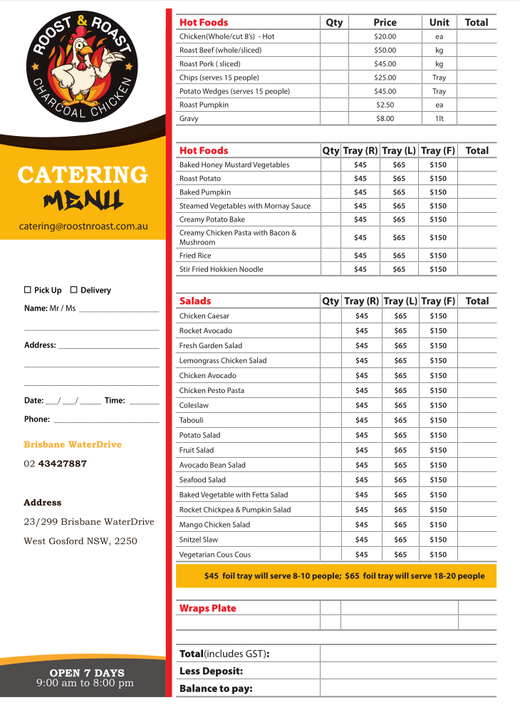 Catering Menu Page 1